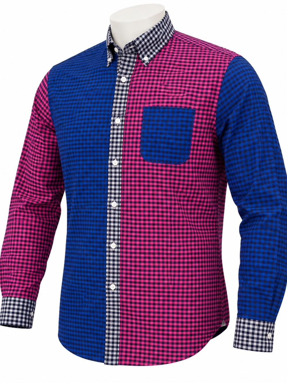 Lands' End Mens XXL Shirt Sail Rigger Oxford Traditional Fit Blue Pink Check